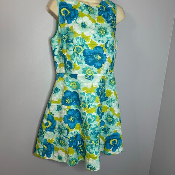 Sail to Sable Flower Basketweave Flit & Flare Mini Dress Linen Blend Blue Sz 6 - Picture 6 of 16